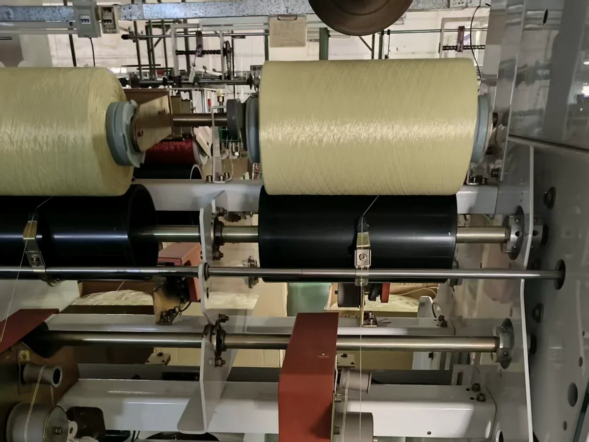 Raw-yarn package winding close-up